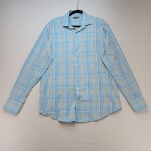 Peter Millar Button Down Mens Large Blue Plaid Summer Comfort Performance